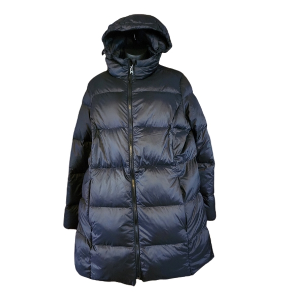 EDDIE BAUER EB500 WOMEN'S  LUNA PEAK BLACK HOODED DOWN PUFFER SIZE XL - Picture 2 of 6